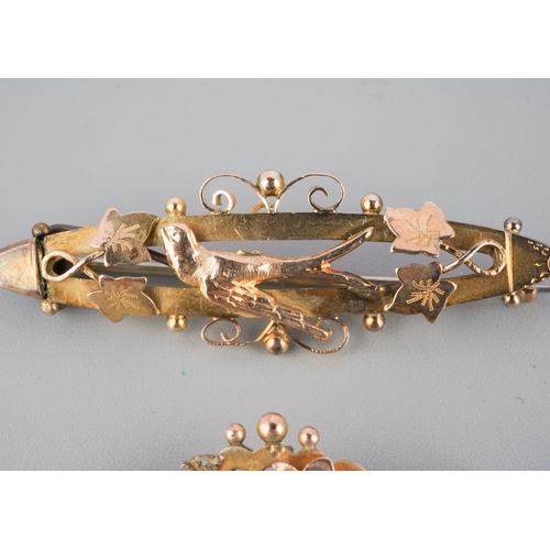 1057 - Two early 20th century 9ct gold brooches. Each brooch hallmarked 9ct gold, approx length 50mm and 40... 