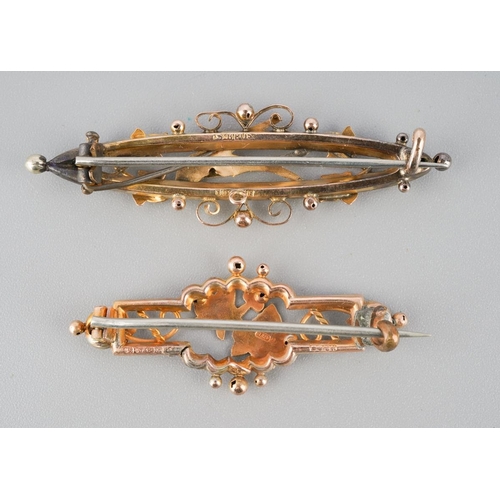 1057 - Two early 20th century 9ct gold brooches. Each brooch hallmarked 9ct gold, approx length 50mm and 40... 