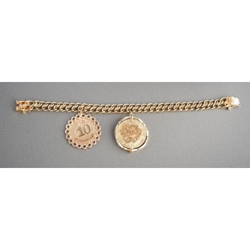 1070 - An American charm bracelet with charms attributed to Dankner. The solid fancy curb link chain suspen... 