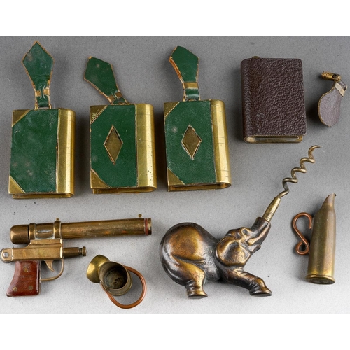 105 - Trench Art collection and elephant corkscrew