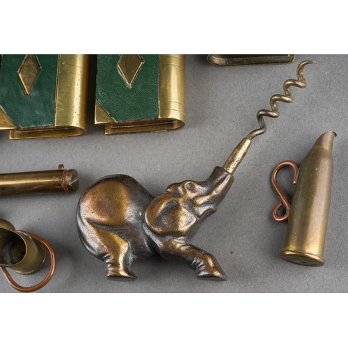 105 - Trench Art collection and elephant corkscrew