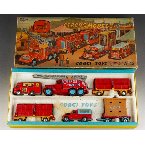 162 - A boxed Corgi Major Chipperfields Circus Models Gift Set No. 23 comprising booking office, crane, tw... 