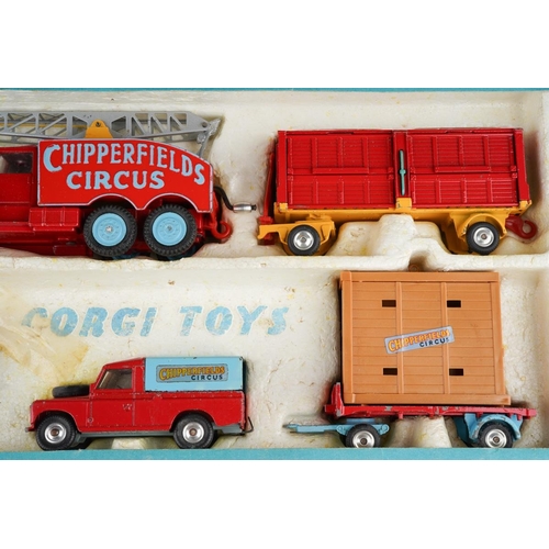 162 - A boxed Corgi Major Chipperfields Circus Models Gift Set No. 23 comprising booking office, crane, tw... 