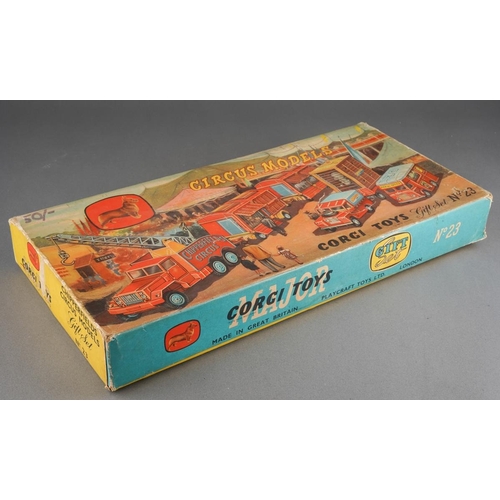 162 - A boxed Corgi Major Chipperfields Circus Models Gift Set No. 23 comprising booking office, crane, tw... 