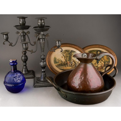 199 - A pair of 18th Century style possibly French pewter candlesticks, urn shaped sconces with scroll bra... 