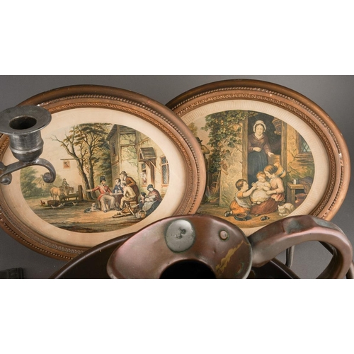 199 - A pair of 18th Century style possibly French pewter candlesticks, urn shaped sconces with scroll bra... 