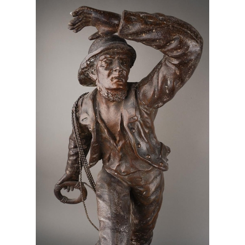 208 - After Mestais, a pair of French Spelter figures of a Fisherman and Wife titled  
