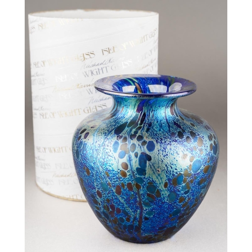 218 - A boxed Isle of Wight Mulberry blue glass vase from Summer fruit collection, approx. 10.5 cm tall