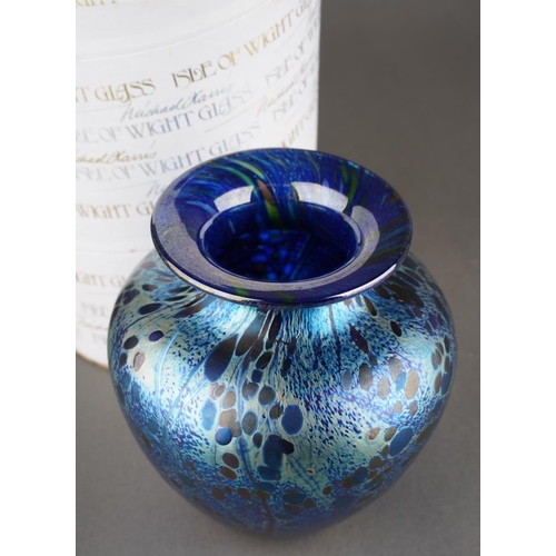 218 - A boxed Isle of Wight Mulberry blue glass vase from Summer fruit collection, approx. 10.5 cm tall