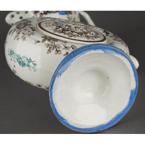 242 - An early 19th Century transfer printed puzzle jug, the circular flask form centred by a raised sun m... 