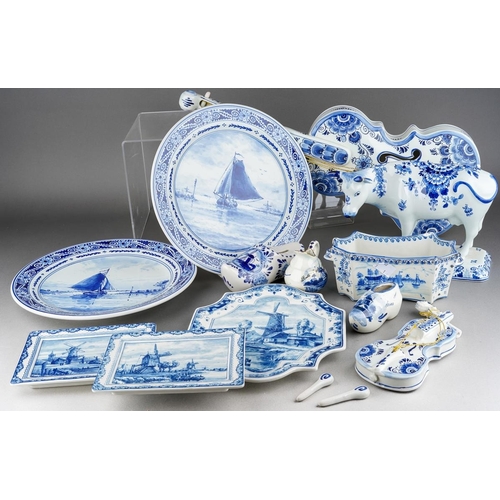 305 - A large collection of Delph ware to include a large violin, cow on base, plates, money bank, trinket... 