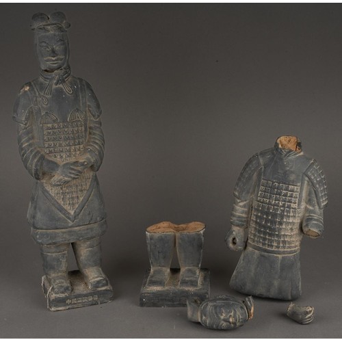 306 - Two Replica Terracotta standing Chinese Warriors, 38cm high approx one af, one with repair to neck.
... 