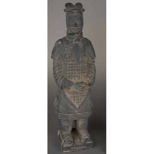 306 - Two Replica Terracotta standing Chinese Warriors, 38cm high approx one af, one with repair to neck.
... 