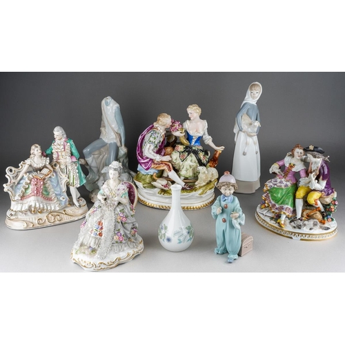 317 - Collection of porcelain figures and figure groups to include Ladro and various Continental, German o... 