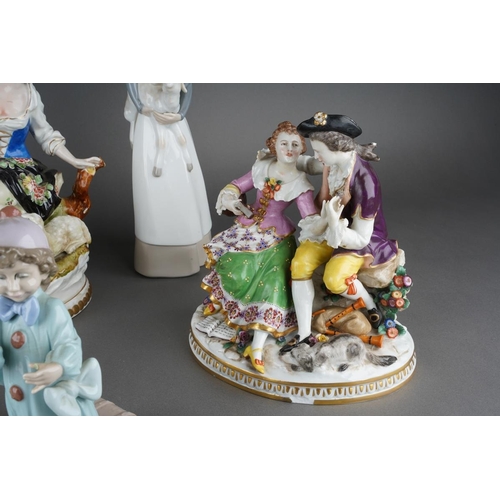 317 - Collection of porcelain figures and figure groups to include Ladro and various Continental, German o... 