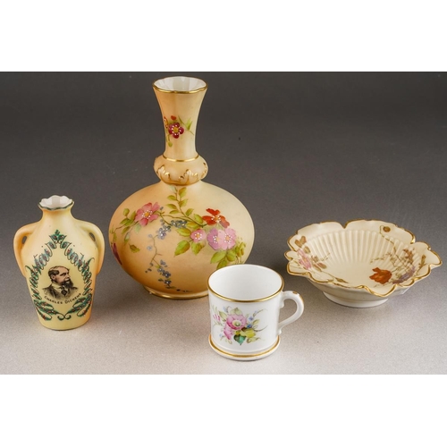 323 - Four pieces of Royal Worcester / Locke & Co porcelain, comprising a blush ivory vase with floral dec... 