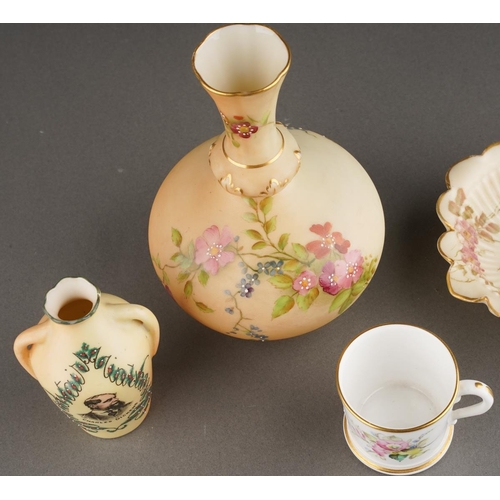 323 - Four pieces of Royal Worcester / Locke & Co porcelain, comprising a blush ivory vase with floral dec... 