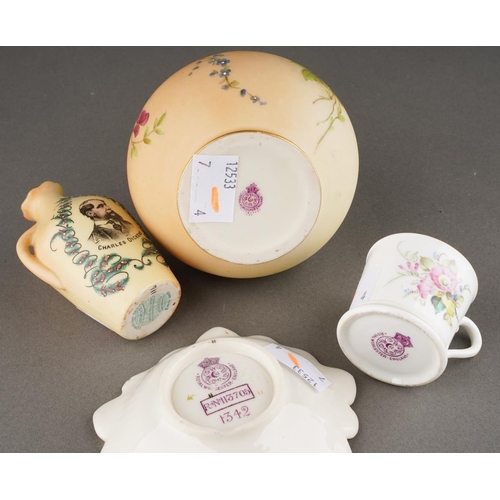 323 - Four pieces of Royal Worcester / Locke & Co porcelain, comprising a blush ivory vase with floral dec... 