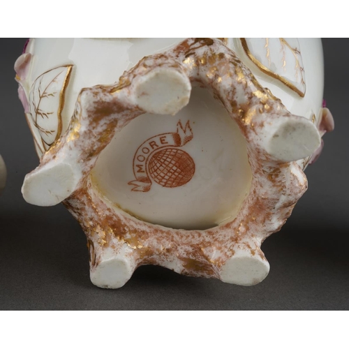 325 - Four pieces of 19th and early 20th century Moore Brothers china, comprising three small vases printe... 