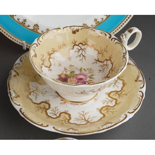 328 - A box of assorted 19th century ceramics, including  a pair of Minton botanical cabinet plates, a par... 