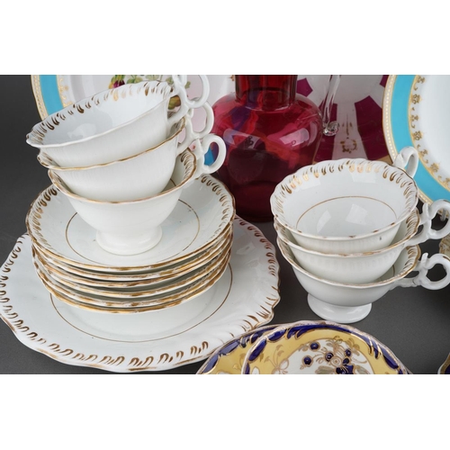 328 - A box of assorted 19th century ceramics, including  a pair of Minton botanical cabinet plates, a par... 