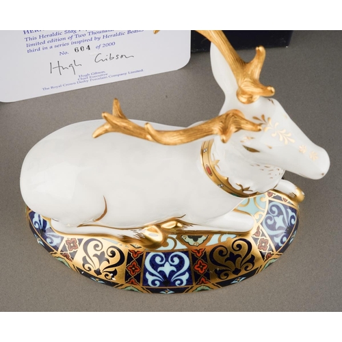 335 - A Royal Crown Derby White Hart Heraldic Stag paperweight, a third in the series inspired by Heraldic... 