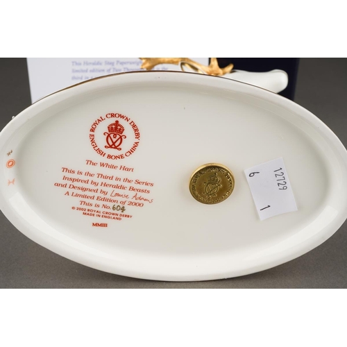 335 - A Royal Crown Derby White Hart Heraldic Stag paperweight, a third in the series inspired by Heraldic... 