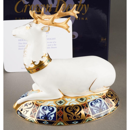 335 - A Royal Crown Derby White Hart Heraldic Stag paperweight, a third in the series inspired by Heraldic... 