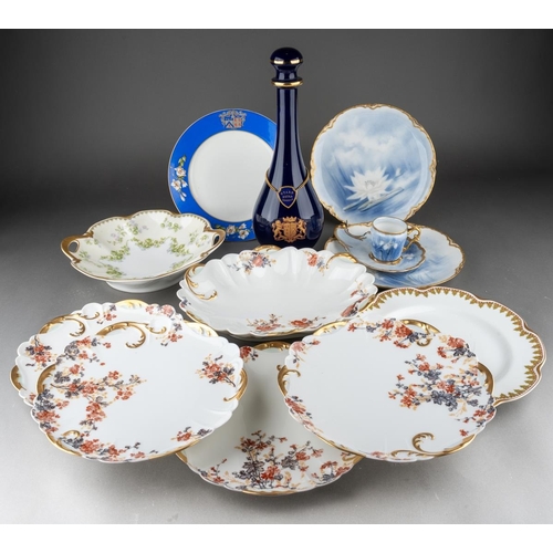 347 - A collection of twelve pieces of Haviland & Co Limoges plates, coffee cup, five piece part dessert s... 