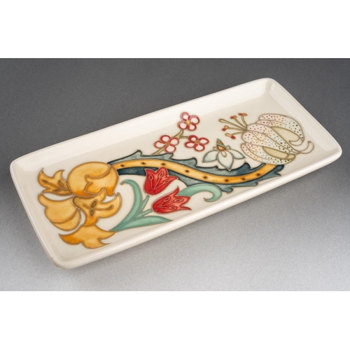375 - A Moorcroft Golden Lily pen tray, impressed and painted marks, approx 20 x 9cm, boxed [1]