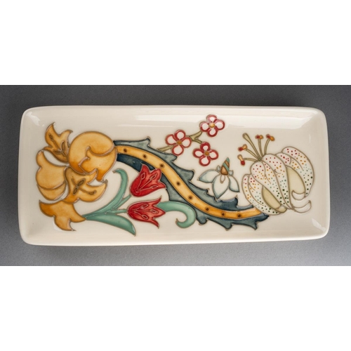 375 - A Moorcroft Golden Lily pen tray, impressed and painted marks, approx 20 x 9cm, boxed [1]