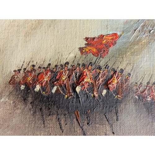 543 - John Bampfield (British 1947-) Red coat charging cavalry scene, oil on canvas, signed lower left, ap... 