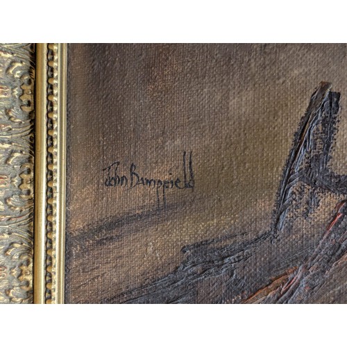 543 - John Bampfield (British 1947-) Red coat charging cavalry scene, oil on canvas, signed lower left, ap... 