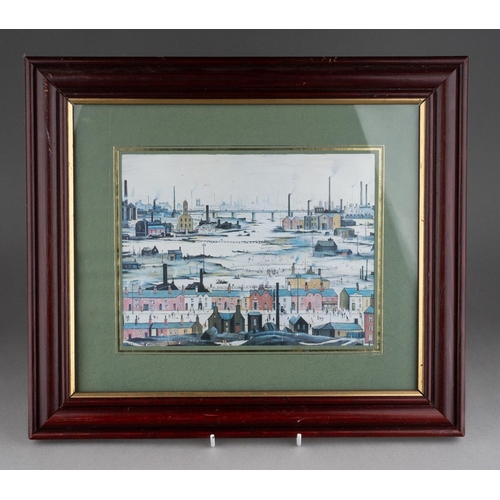 547 - Watercolour of Breedon Hill and three prints including two Lawry ones and aMonet print of cats (4)