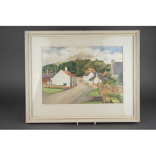 547 - Watercolour of Breedon Hill and three prints including two Lawry ones and aMonet print of cats (4)