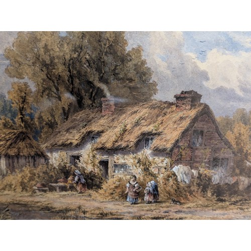 549 - Georgina M Steeple (English, 19th Century)
Children by Cottage
watercolour laid on board, approx 27.... 