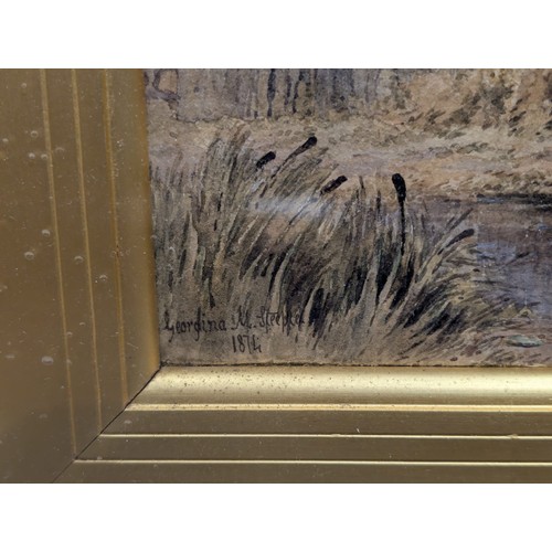 549 - Georgina M Steeple (English, 19th Century)
Children by Cottage
watercolour laid on board, approx 27.... 