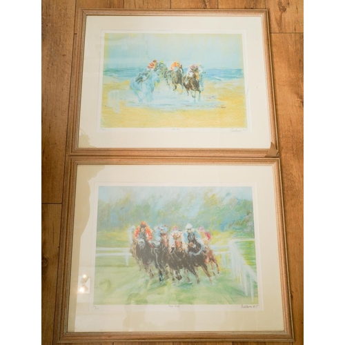 562 - Two Constance Halford-Thompson, racehorses exercising 'Ride Out', limited edition colour print 167/2... 