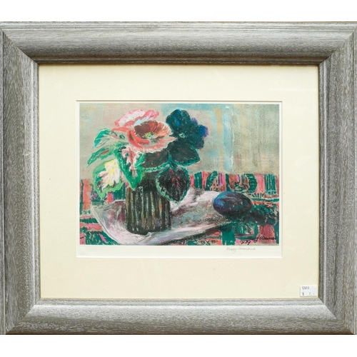 563 - MARY ARMOUR, STILL LIFE OF FLOWERS AND A VASE, colour print, signed in pencil, framed and under glas... 