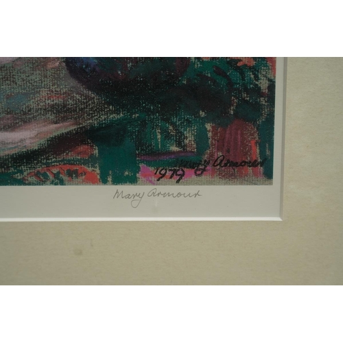 563 - MARY ARMOUR, STILL LIFE OF FLOWERS AND A VASE, colour print, signed in pencil, framed and under glas... 
