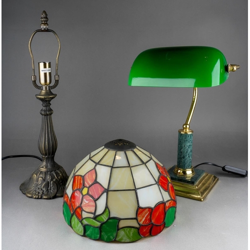 565 - Two table lamps including a Tiffany style stained glass one and a vintage style green glass desk lam... 
