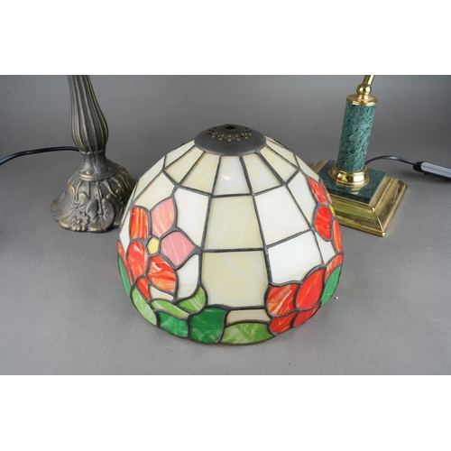 565 - Two table lamps including a Tiffany style stained glass one and a vintage style green glass desk lam... 