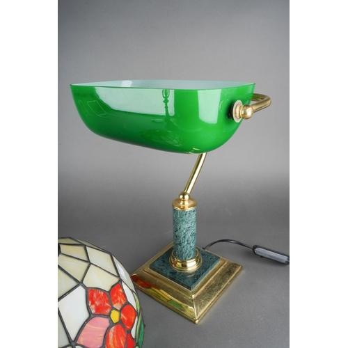 565 - Two table lamps including a Tiffany style stained glass one and a vintage style green glass desk lam... 