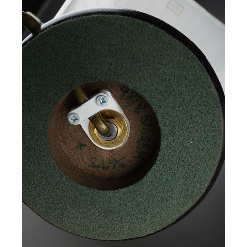 566 - A  pair of tube line decorated table lamps with shades in the style of moorcroft, each approx. 32 cm... 