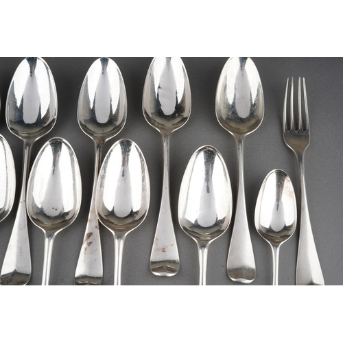 621 - A set of nine George II Hanoverian pattern table spoons, each reverse terminal engraved with a crest... 