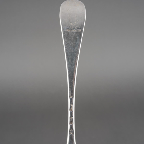 621 - A set of nine George II Hanoverian pattern table spoons, each reverse terminal engraved with a crest... 