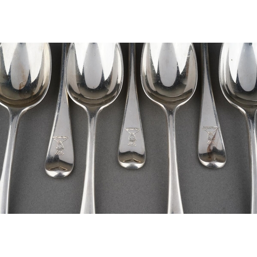 624 - A set of eleven Hanoverian Pattern silver dessert spoons, each engraved with a crest, by Tessiers Lt... 