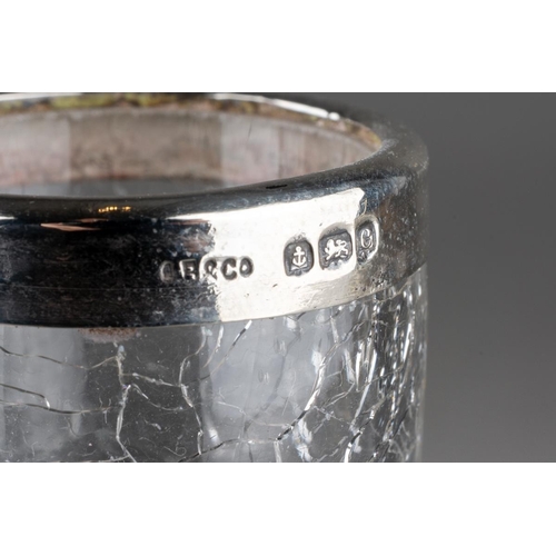 638 - A pair of Edwardian silver mounted crackle glass vases, the silver collars by A Bromet & Co., Birmin... 