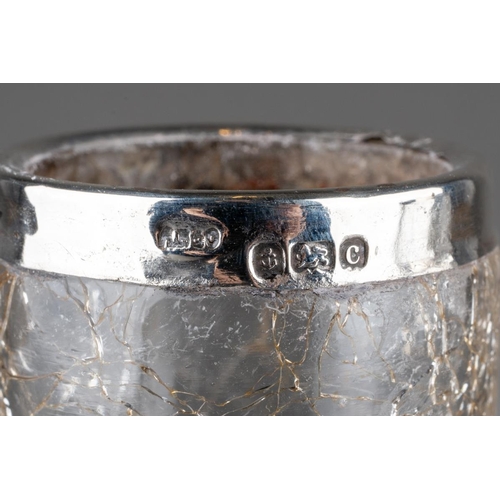 638 - A pair of Edwardian silver mounted crackle glass vases, the silver collars by A Bromet & Co., Birmin... 