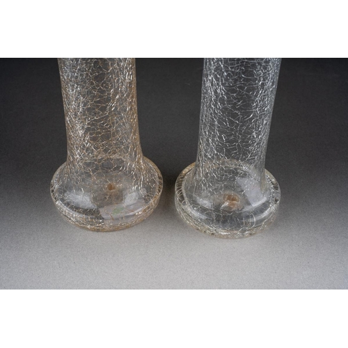 638 - A pair of Edwardian silver mounted crackle glass vases, the silver collars by A Bromet & Co., Birmin... 